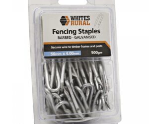 GALVANISED STAPLES BARBED 50 X 4MM 500G 50PK