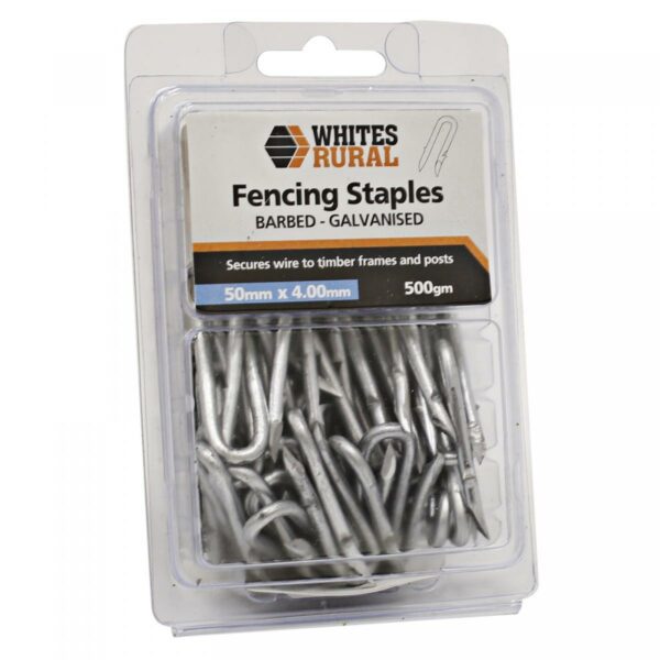 GALVANISED STAPLES BARBED 50 X 4MM 500G 50PK