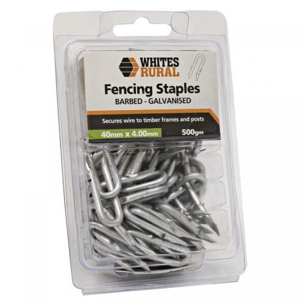 GALVANISED STAPLES BARBED 40 X 4.0MM 500G 50PK