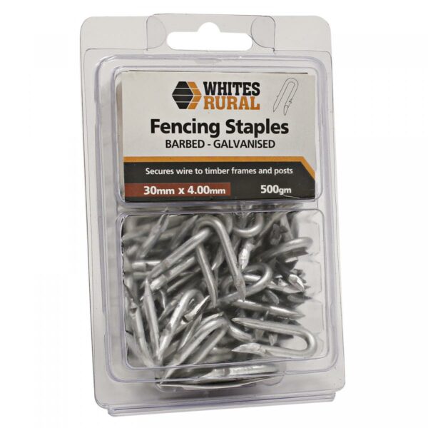 GALVANISED STAPLES BARBED 30 X 4.0MM 500G 65PK