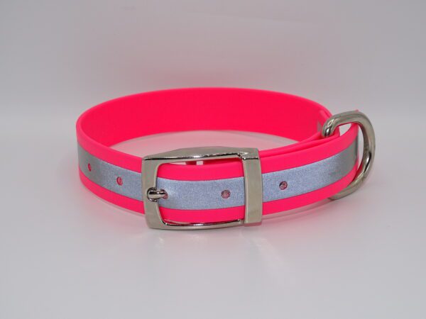 DOG COLLAR N/P MEDIUM 35-45CM REFLECTIVE FLURO PINK